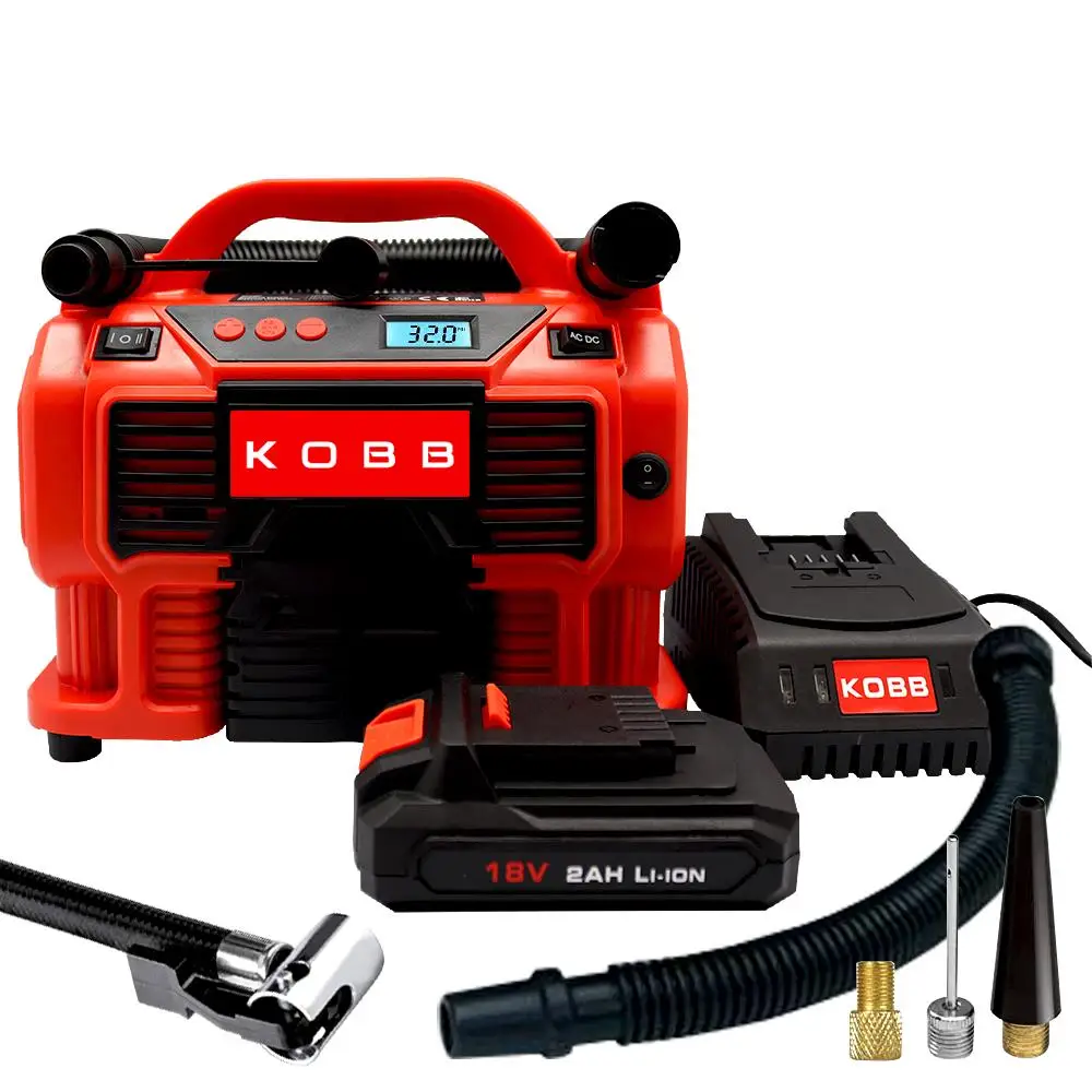 KOBB KB500 12Volt/220Volt/18Volt 2Ah Li-ion Rechargeable Digital Pressure Display Tire Bed Inflator Pump EU plug | Автомобили и