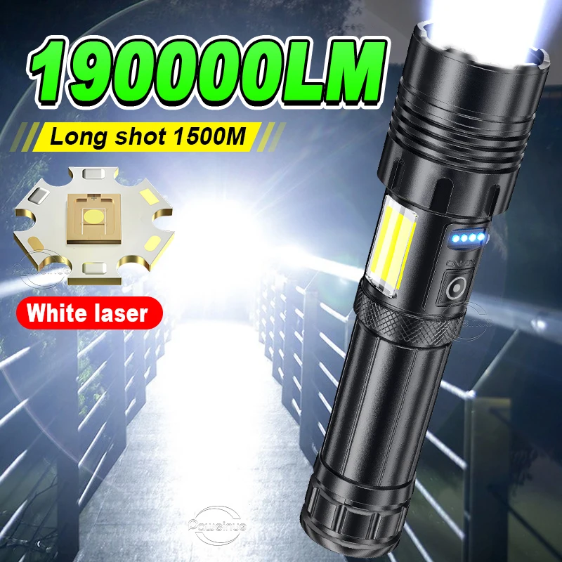 19000 Lumens High Power LED Flashlight USB Rechargeable Flashlight Outdoor Waterproof Torch Fishing Camping Tactical Lantern