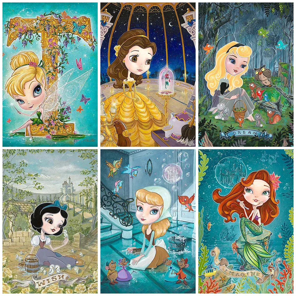 5D Diy Disney Embroidery Retro Cartoon Princess Diamond Painting Cross Stitch Diamond Mosaic Kids Room Home Decor