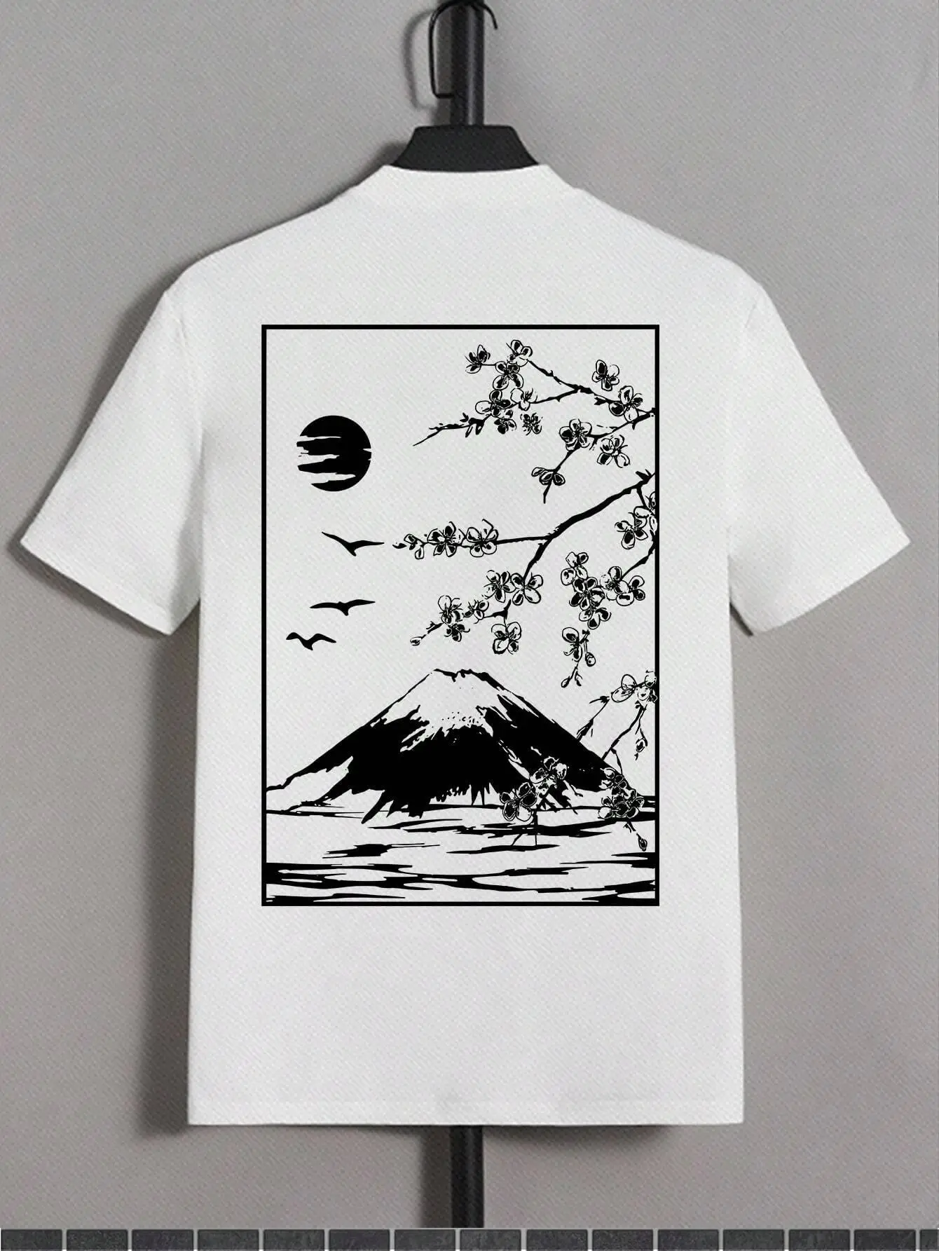 Tokyo Sakura Mount Fuji Business Card T Shirt Men Fashion Tee Clothes Cotton Summer Casual Tops Hip Hop Loose Cotton T-Shirt