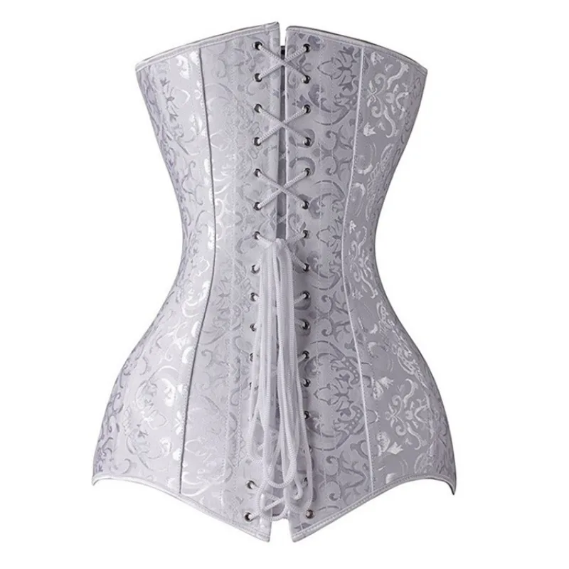 Steel Boned Long Torso Corset Top For Women Gothic Vintage Flower Overbust Bustier Brocade Hourglass Shapewear Corselet body shaper waist trainer corset bustier top waist corset
