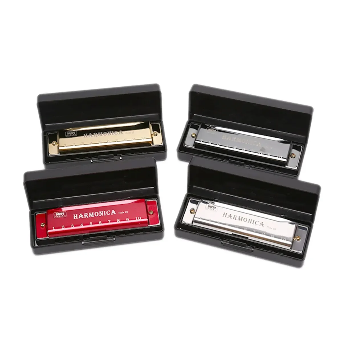 10 Holes Key of C Blues Harmonica Musical Instrument Educational Toy with Case H4GF