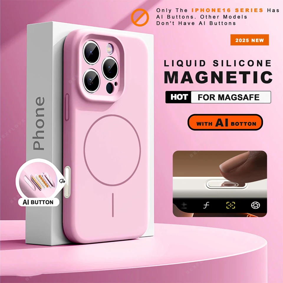 Premium Matte Liquid Silicone Magnetic Phone Case with Magsafe Charging Protection - Soft and Durable Cover