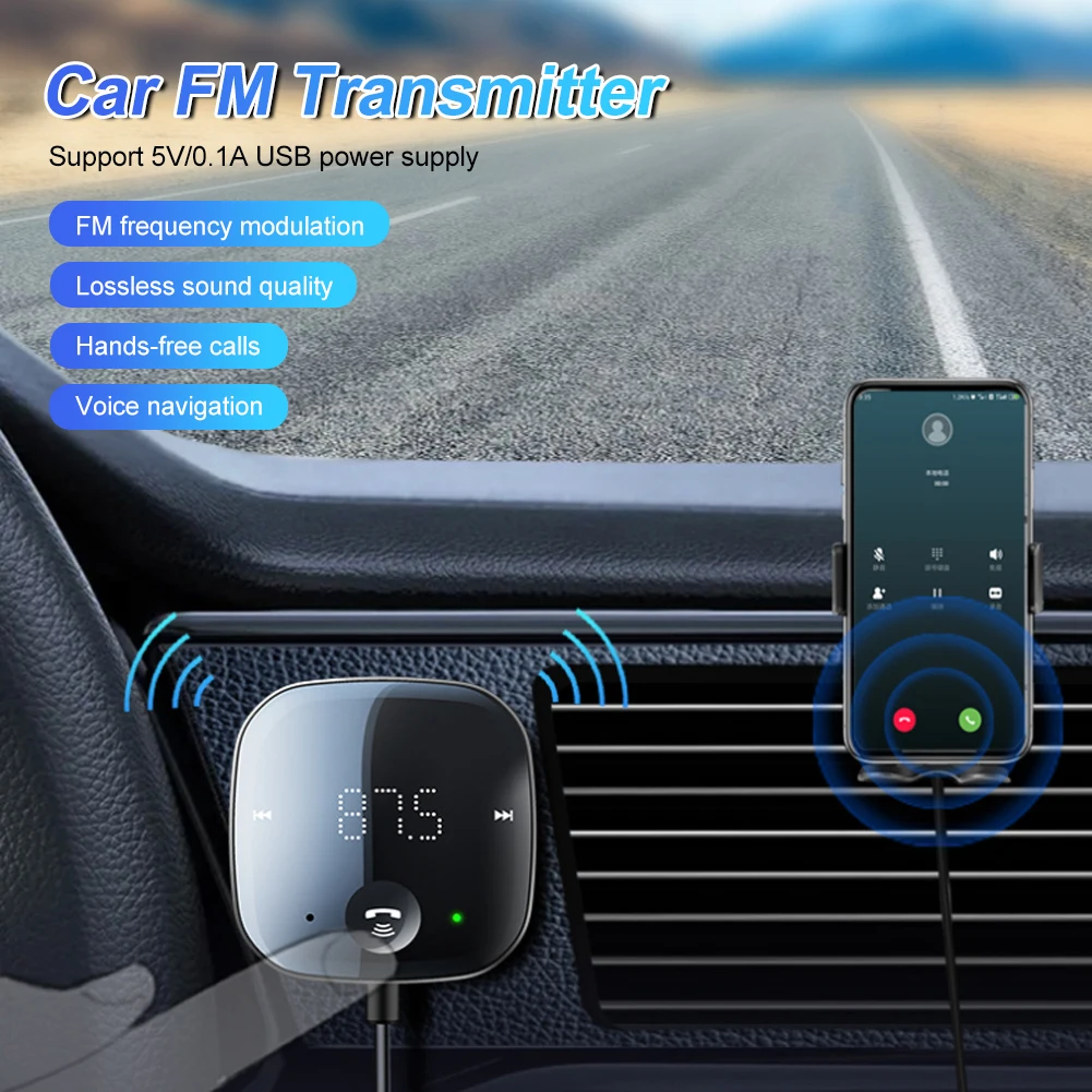

Car FM Transmitter Bluetooth 5.0 MP3 Player Wireless Stereo Adapter AUX Output with USB Output Handsfree Calling Support TF Card
