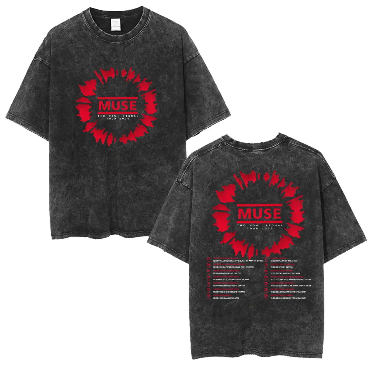 MUSE Band Vintage Washed T-Shirts MUSE The Wow! Signal Tour 2026 Fans Geschenk-T-Shirt für Männer und Frauen, Hip-Hop-T-Shirt mit O-Ausschnitt und kurzen Ärmeln
