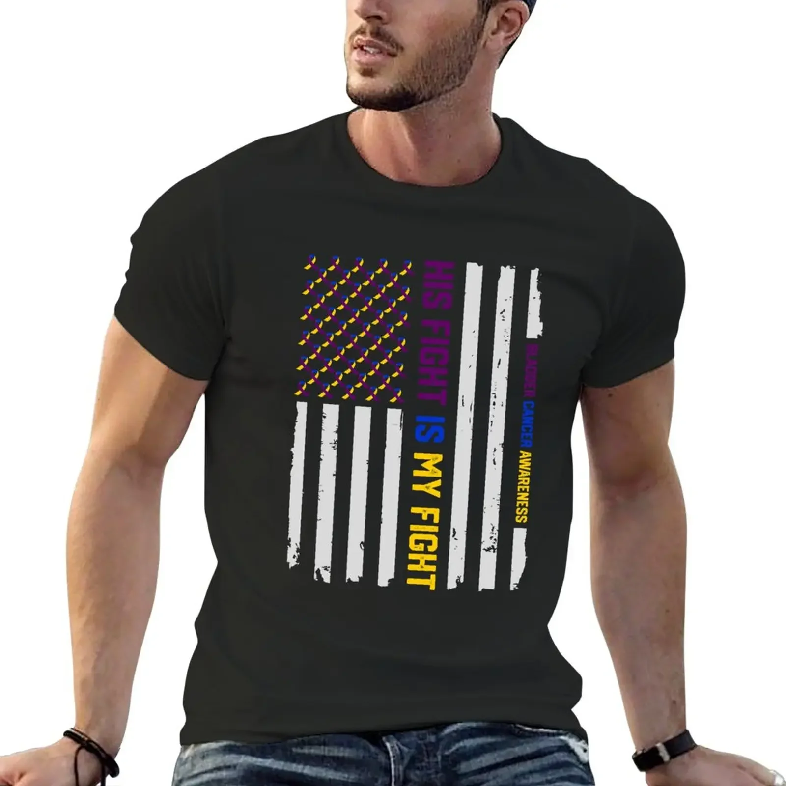 

Her Fight - Bladder Cancer Awareness American Flag T-Shirt for a boy sublime Aesthetic clothing vintage fitted t shirts for men