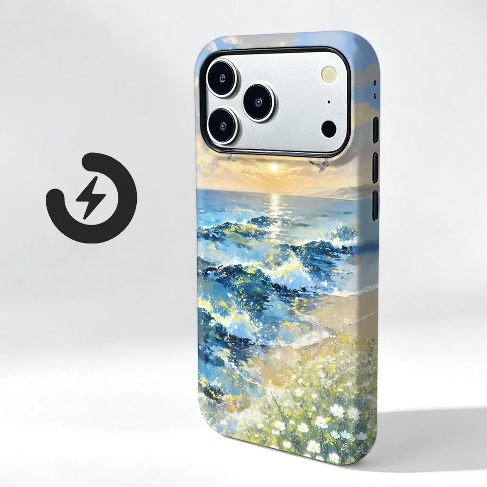 Magnetic Phone Case with Beautiful Scenery Print and 2-in-1 Film Cover