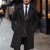 Autumn Winter Men's Woolen Coats Business Casual Fashion Double Breasted Long Woolen Trench Male England Style Wool Blends Coat 2
