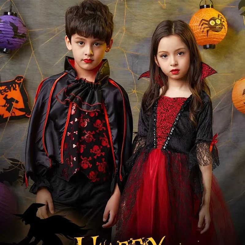 

Костюм вампира на Хэллоуин для детей, необычная Маскировка на Хэллоуин, женская одежда для косплея для мальчиков и девочек, детская одежда для карнавала