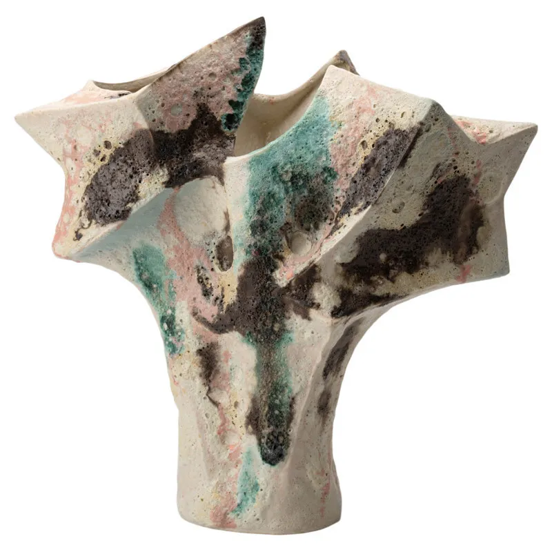 Red Irregular Geometric Vase Abstract Ceramic Handicraft Floral Arrangement Flower Vase Flowerpot Home Decoration Accessories