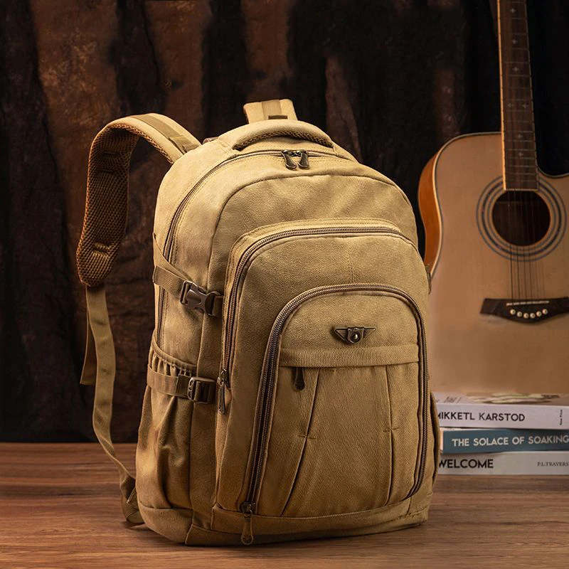 MenMilitaryCanvasBackpackZipperRucksacksLaptopTravelShoulder