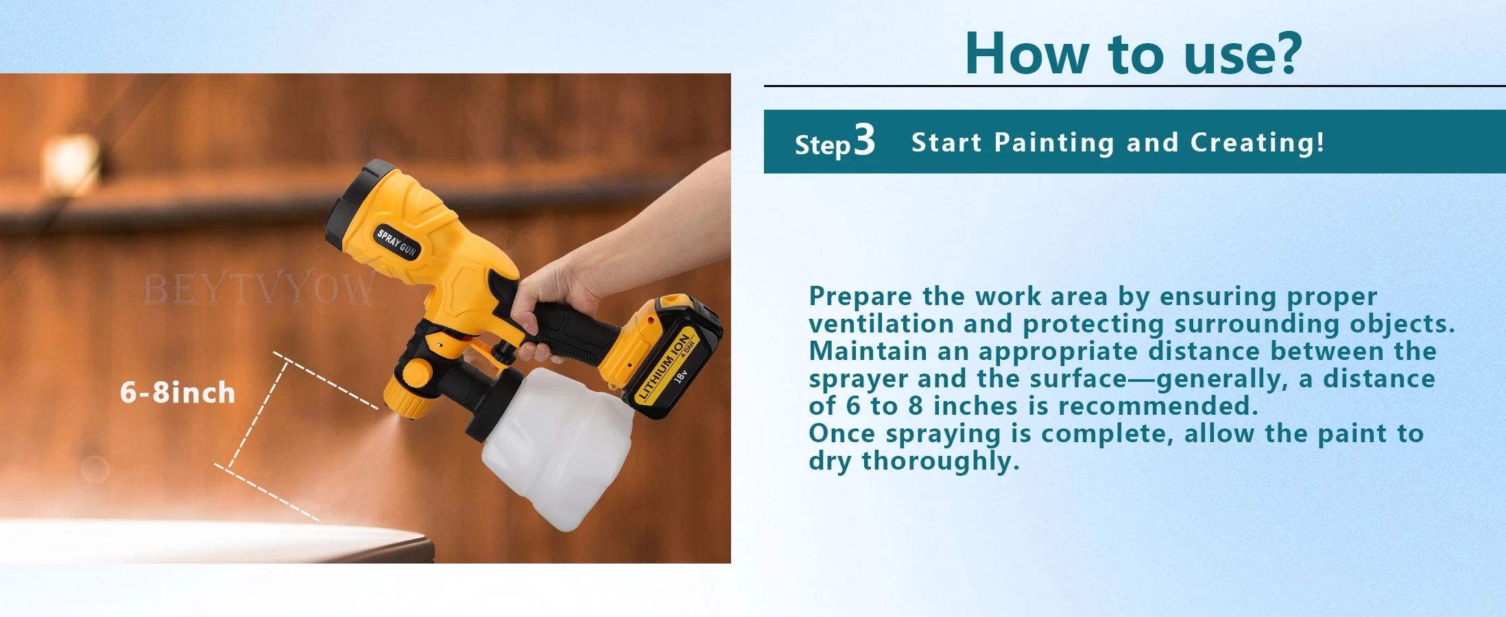Beytvyow 1000ML Cordless Spray Gun for Dewalt 20V Battery Brushless Motor Home E