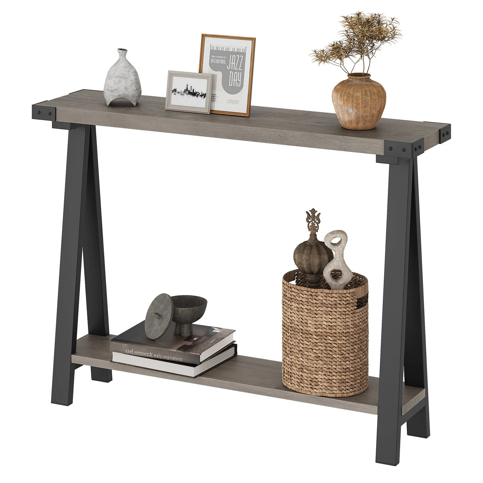 US 2-Tier Narrow Sofa Console Table w/Shelf Slim Behind Couch Home Entryway Hallway