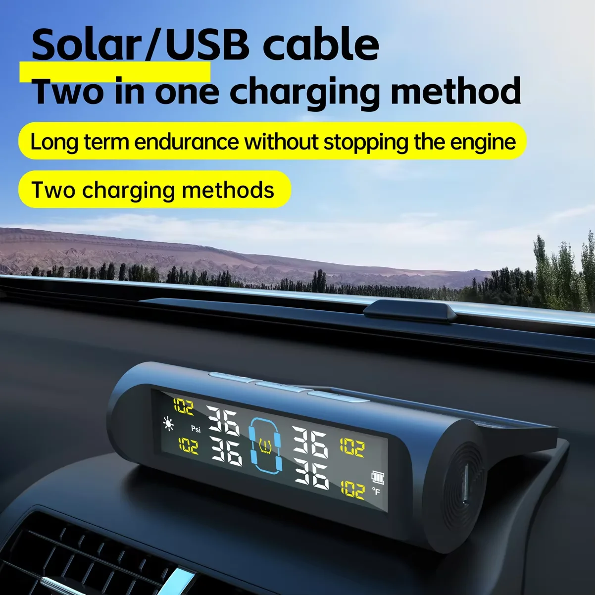 Car Tire Pressure Monitor 4 External Sensors Car Tire Pressure Monitoring System Tyre Alarm