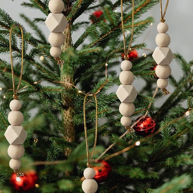 3pcs Christmas Ornament Xmas Tree Wooden Beads String Hanging