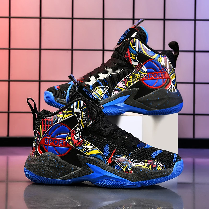 

Boys' basketball shoes High-top boots Cushion wear resistant sports shoes Children's outdoor training sports basketball shoes
