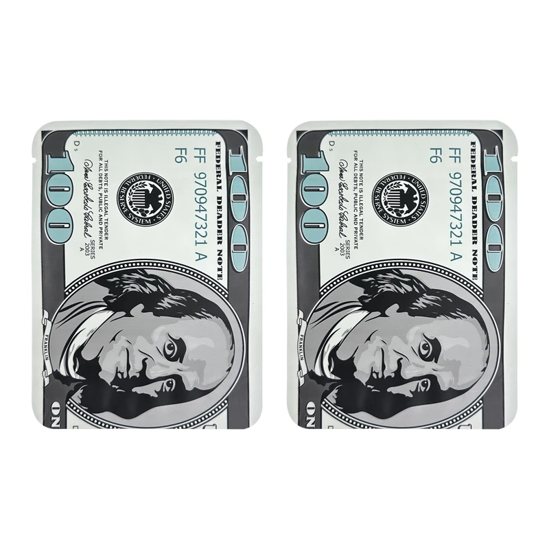 100 PCS Dollar Sign Pattern Mylar Smell Proof Bags - Tobacco Accessories with Zip Lock Closure