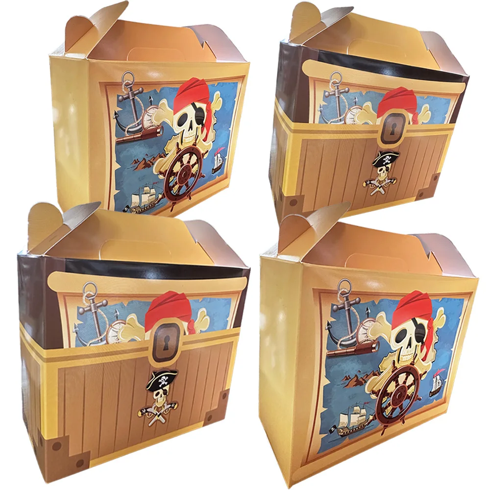 4Pcs Pirate Candy Bag Pirate Birthday Party Favor Boxes Gift Boxes Candy Treat Boxes Pirate Party Decorations Supplies