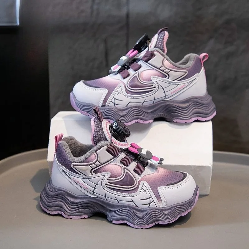 아이들 방수 플리스 안감 스니커즈 회전 버클 겨울 신발 소년 소녀용 청키 스포..