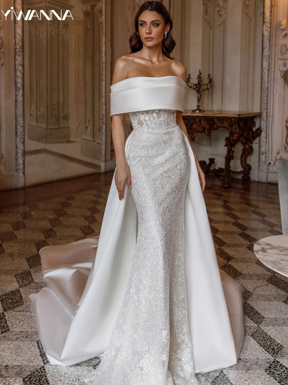 

Elegant Off The Shoulder Wedding Dress Sparkly Sequins Appliques Bride Robe Classic A-line Long Bridal Gown Robe De Mariée