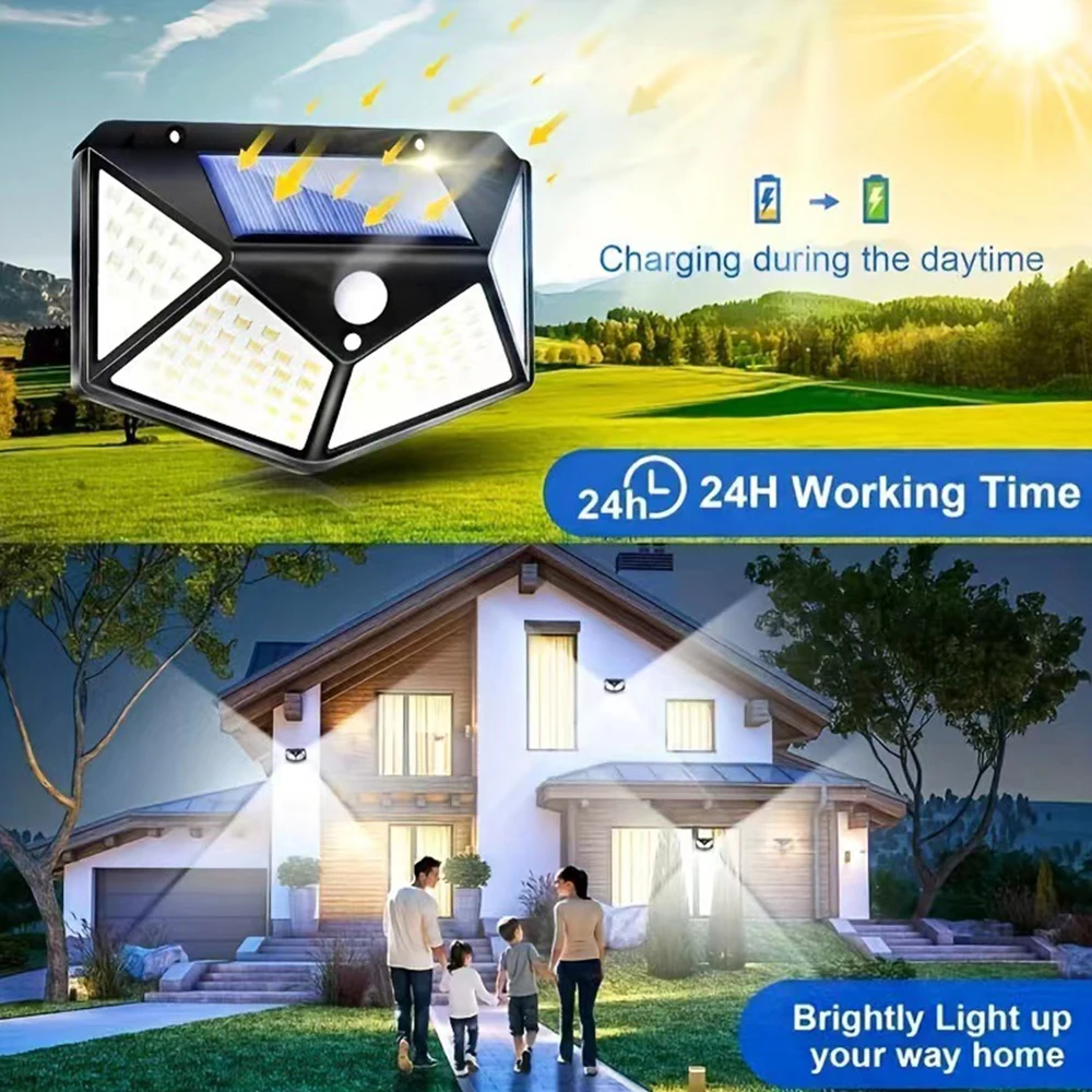 Solar Lights Outdoor ,100LED/3 Modes 270° Lighting ,PIR Angle Motion Sensor Secu