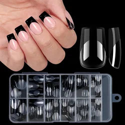 120-Piece Box of Removable Acrylic French Square False Nails - Medium Length Full Cover Nail Tips (Black  120pcs)
