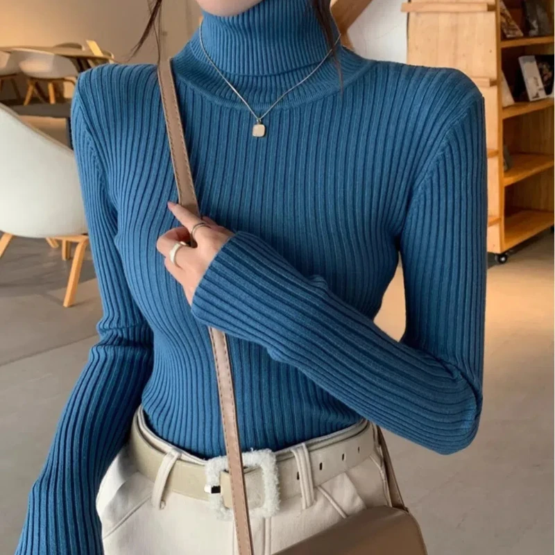 New Autumn and Winter Women's Clothing Turtleneck Solid Color Long-sleeved Sweater Casual Pullover Bottoming Shirt Knitwear