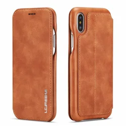 Ultrathin Magnetic Leather Wallet Card Flip Case - iPhone 15 (Brown)