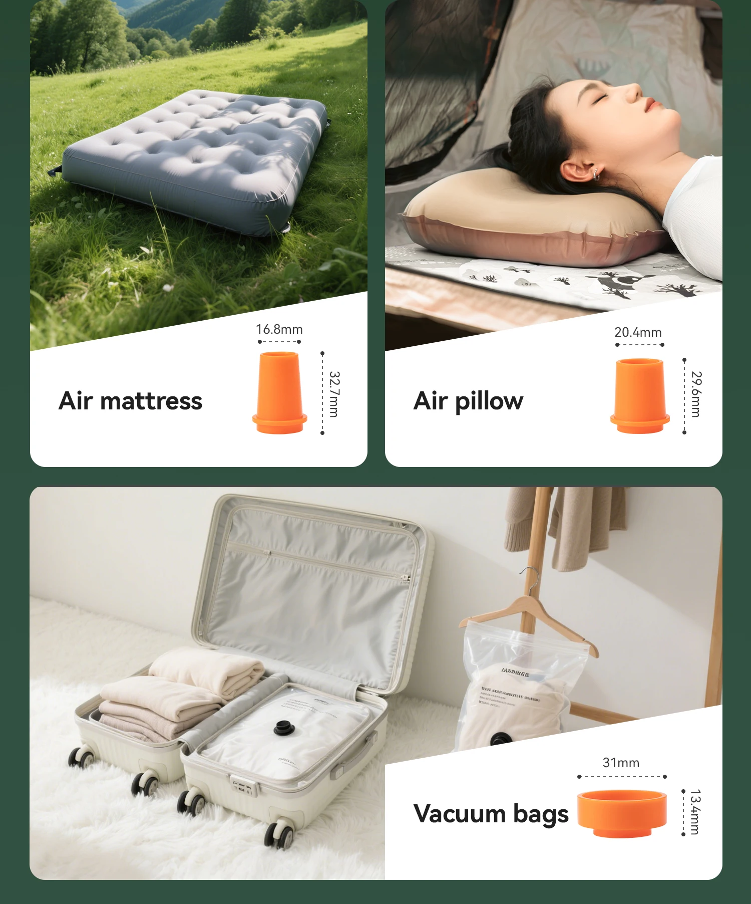 Qunature Luftpumpe, aufblasbarer elektrischer Outdoor-Inflator für Matratzen, Kissen, 3-Modus-Beleuchtung, tragbare, leichte Pumpe – Detail 14