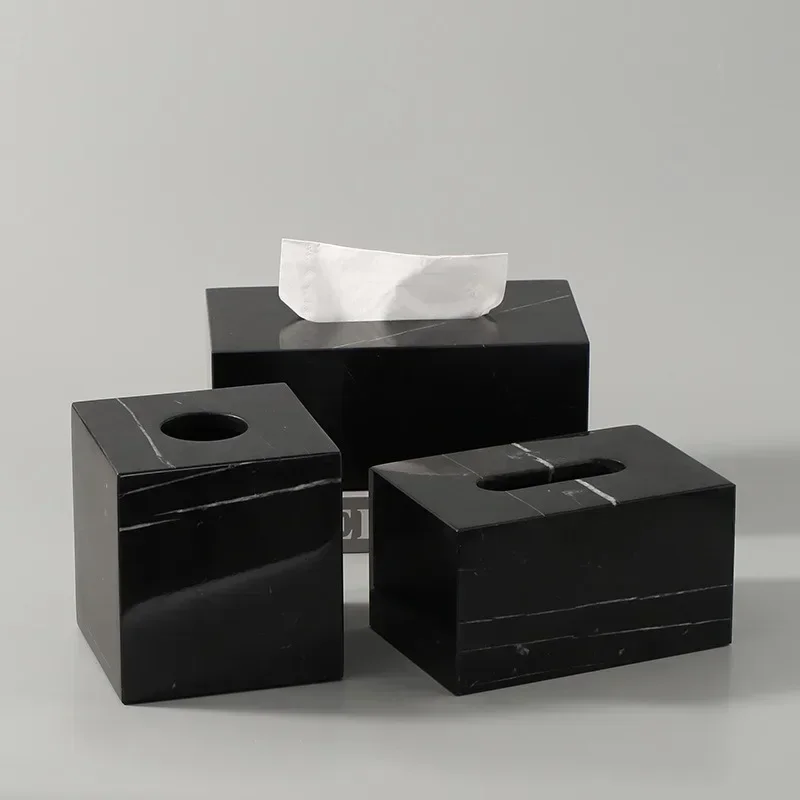 Nordic Natural Marble Tissue Box Square Rectangle Creative Black White Paper Drawer Paper Box Home Hotel Model Room Ornaments 2
