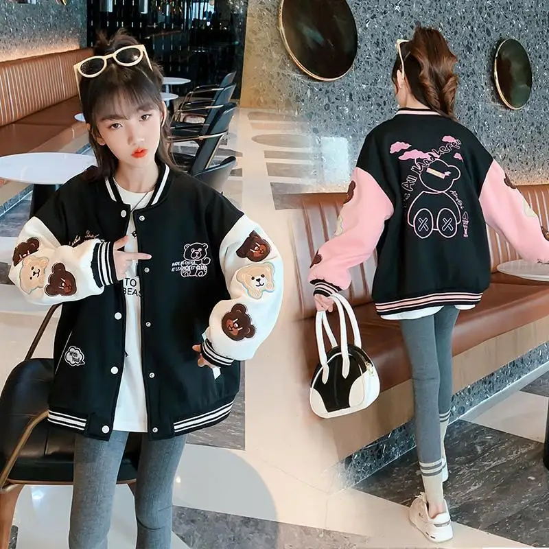 

big girls jacket Cartoon Bear Baseball Suit Bomber Tiny Cottons Kids Clothes Teen Quilted Coats Jackets 15 Year Girl clothes