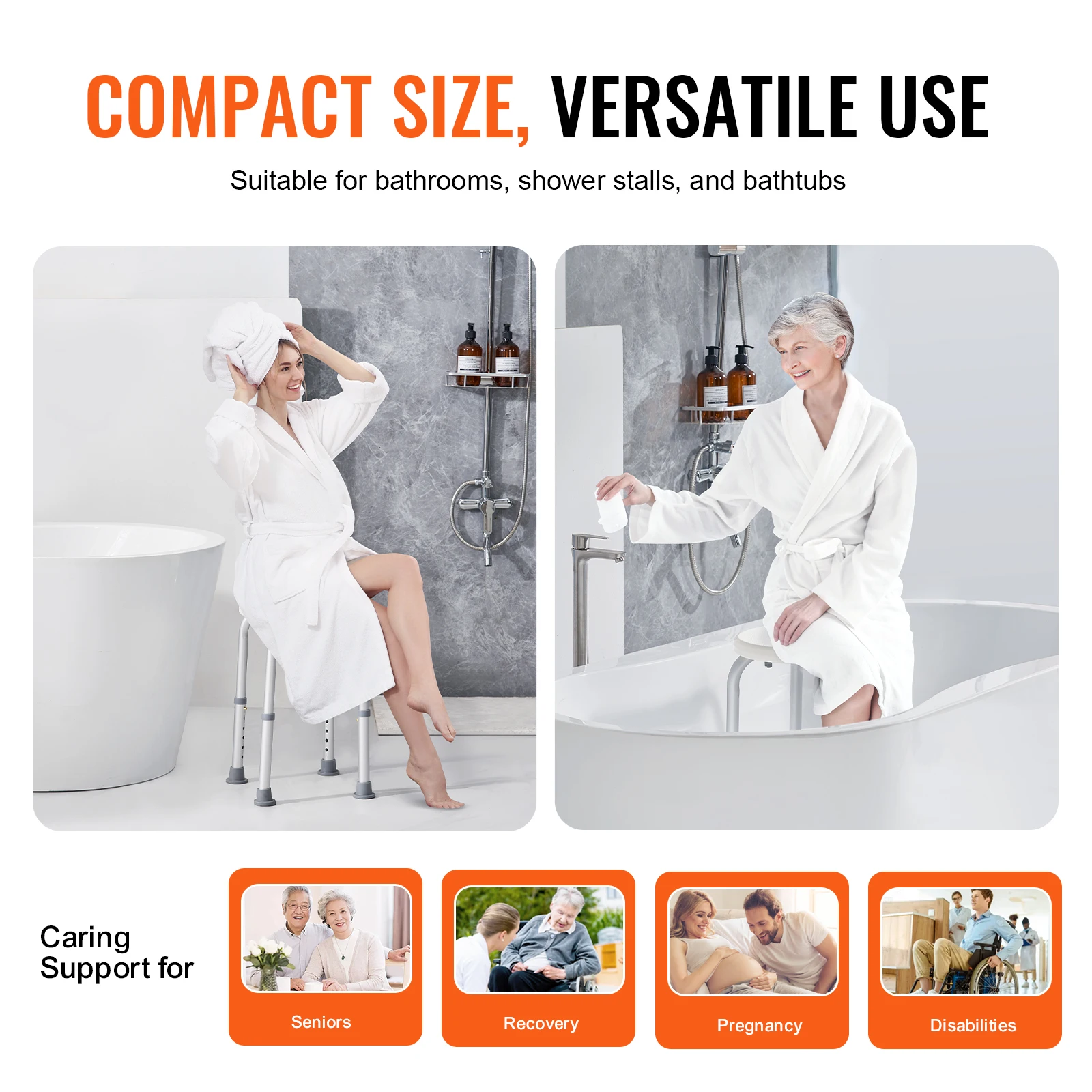 VEVOR Shower Chair for Inside Shower Adjustable Height Shower Stool Non-Slip Bench Bathtub Seat  for Elderly Disabled Adults  3
