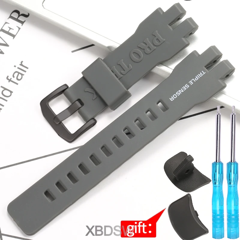 Cinturino di ricambio in resina per Casio Protrek PRG-300, PRW-6000, PRW- 6100, PRW-3000, PRW-3100, adatto per uomini e donne, accessorio per orologio (fibbia nero/argento