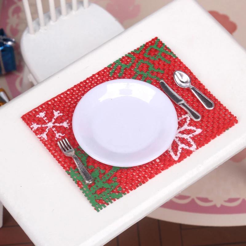 

1/12 Scale Dollhouse Placemat Tableware Set Dollhouse Christmas Decoration Dolls House Miniature Accessories For Kid Toys