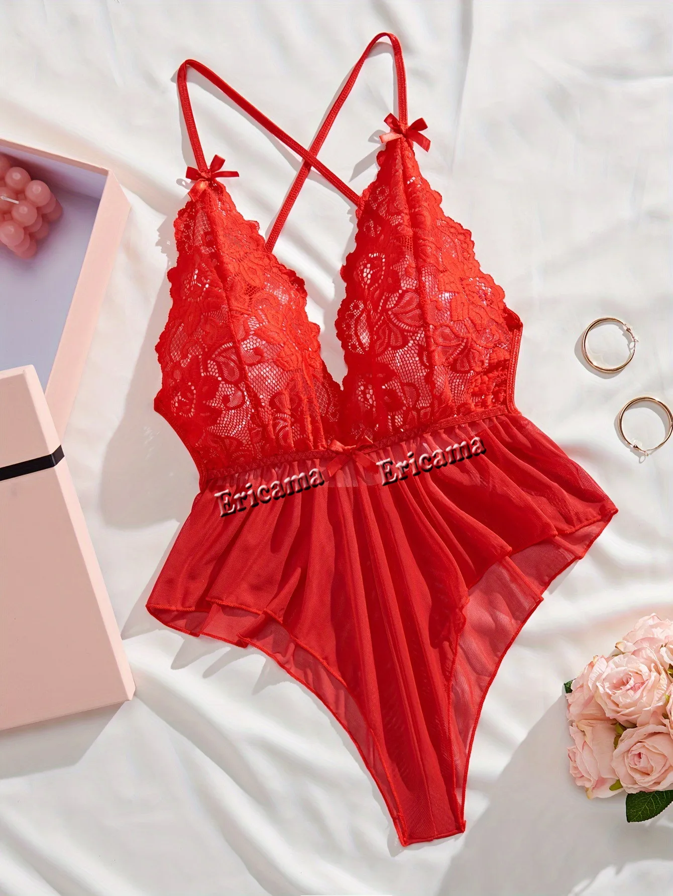 Lingerie Sexy In Pizzo 2 Pezzi - Reggiseno Push Up E Perizoma Floreale, Per San Valentino E Luna Di Miele - Foto 11