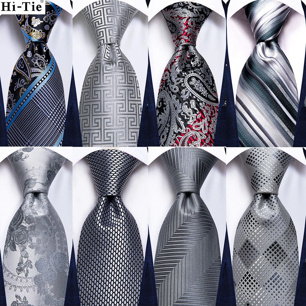 Cravate de mariage en soie gris argenté rayé pour hommes, boutons de  manchette pratiques, Design à la mode, fête d'affaires, livraison directe |  AliExpress
