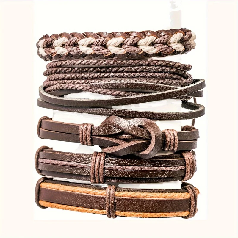 20Pcs Braided Leather Bracelets for Men Women Wrap Wood