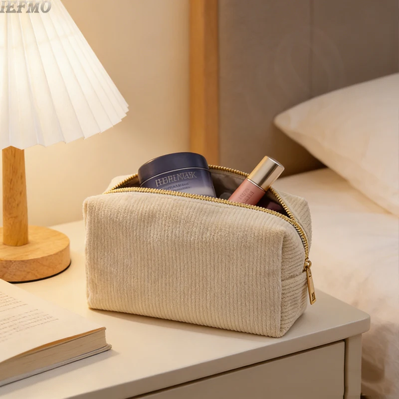 Travel Toiletry & Makeup Organizer - Portable Corduroy Bag with Large Capacity