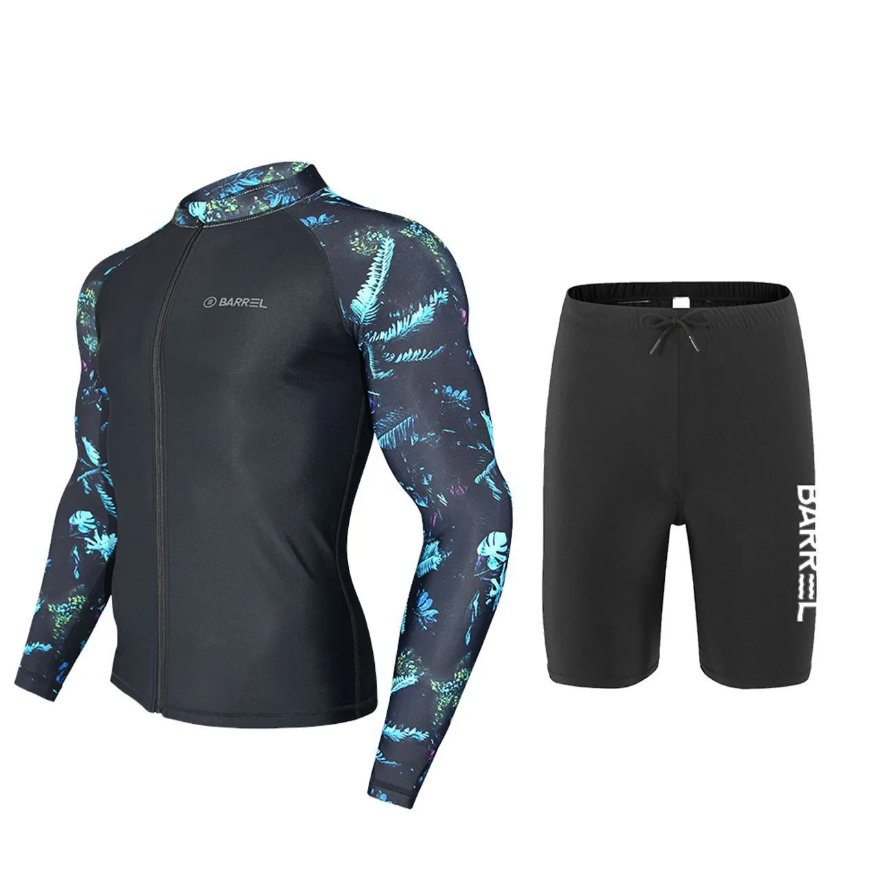 Men's 2-3 Piece Rash Guard Boy Shorts Long Sleeve Zipper Swimsuit Bathing Suit Wetsuit Beachwear Tankini Tracksuit