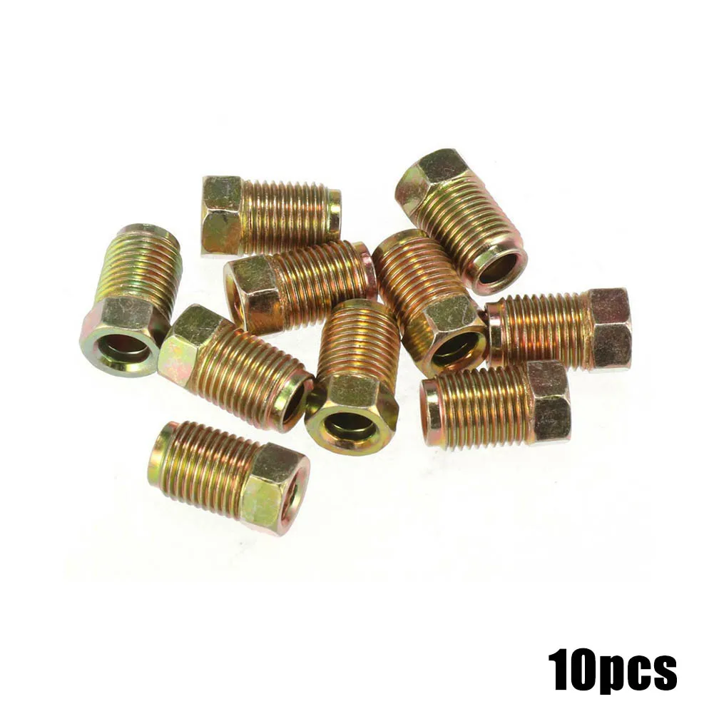 Kits Car Nuts 17x10mm Brake Line Universal 10pcs/Set Bronze Tone For Cars M10x1.0 For 3/16" Brake Line Tubing car brake pipe repair kit