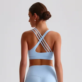 Sexy Tight Sport Butter Top Women Fitness Bra Cross Back Gym Shoulder Strap Underwear Yoga Vest High impact shockproof Chest Pad 1