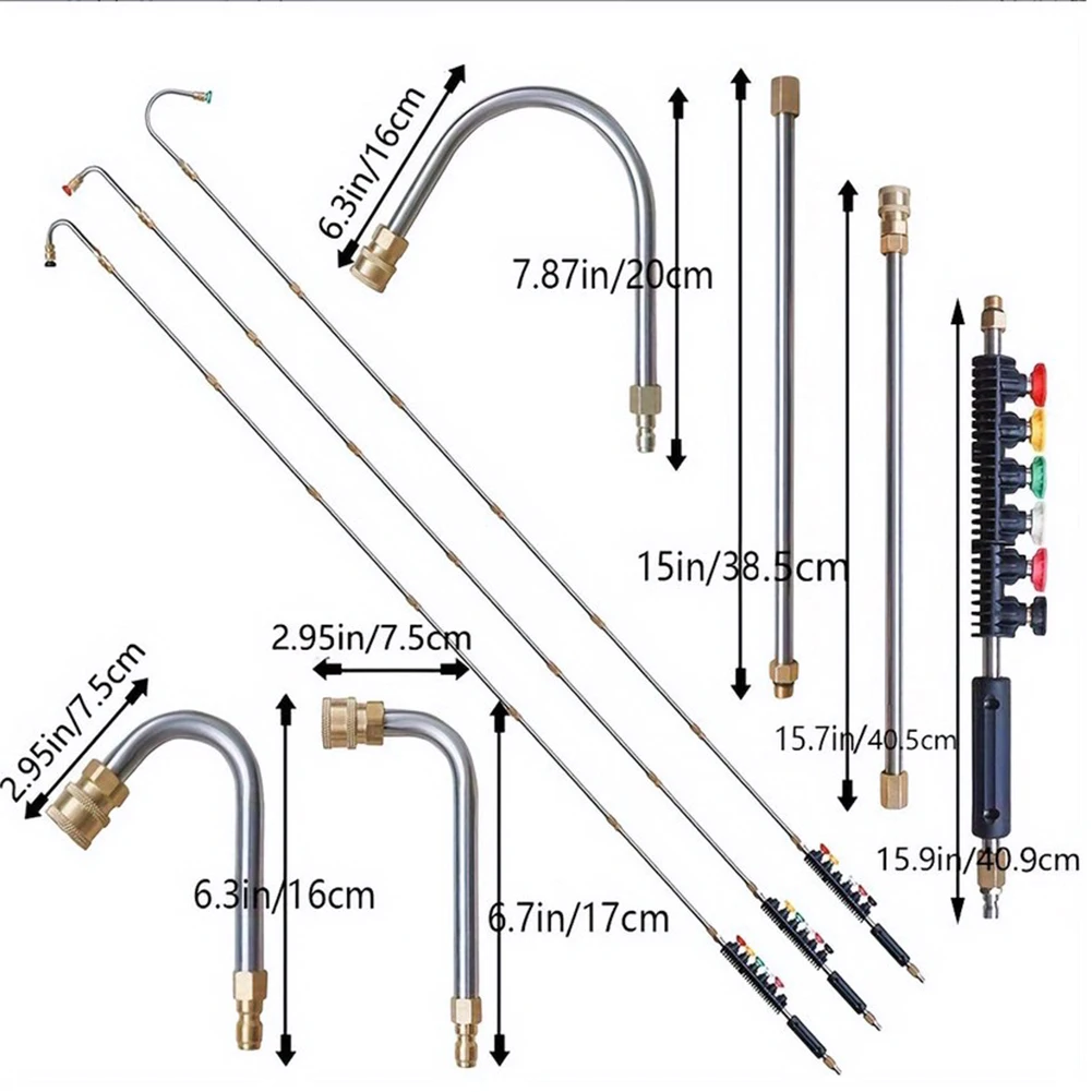 10Pcs High Pressure Washer Wand Set Pressure Washer Lance Extension High Water Gun Extension 4000PSI 1/4 Quick Connect