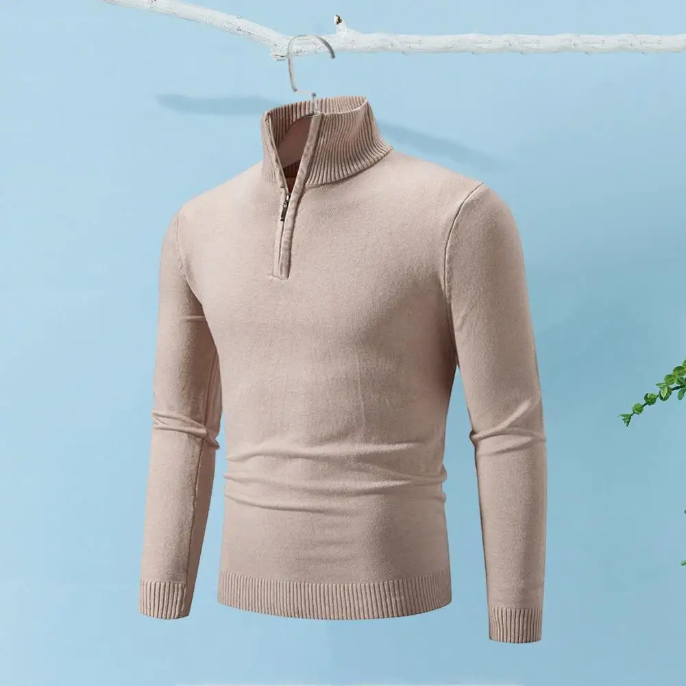 

Zippered Neckline Sweater Stylish Men's High Zipper Collar Sweater Slim Fit Warm Elastic Mid Length Casual for Fall/winter