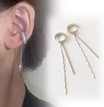 

2022 1 pair zircon C-shaped long tassel ear clip bone niche design simple no-piercing ear jewelry Valentines Day Gifts