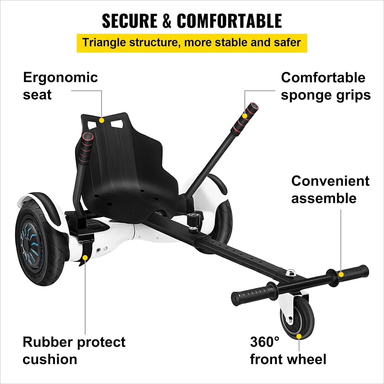 Hoverboard Seat Attachment for 6.5" 8" 10" Self Balancing Scooter Transform Your Board Into Go-Kart