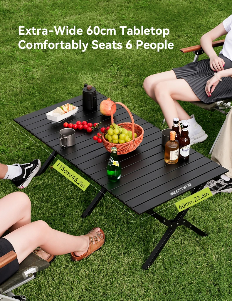 Folding picnic table with wood grain surface