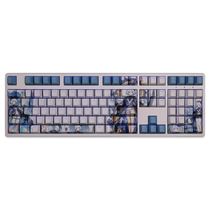Chaves Conjunto Focais de Impacto Genshin Keycap Pbt Tintura Subbed Backlit Keycaps Anime Gaming Key Caps para Ansi 61 87 104 108 Layout 108 - Imagem 3