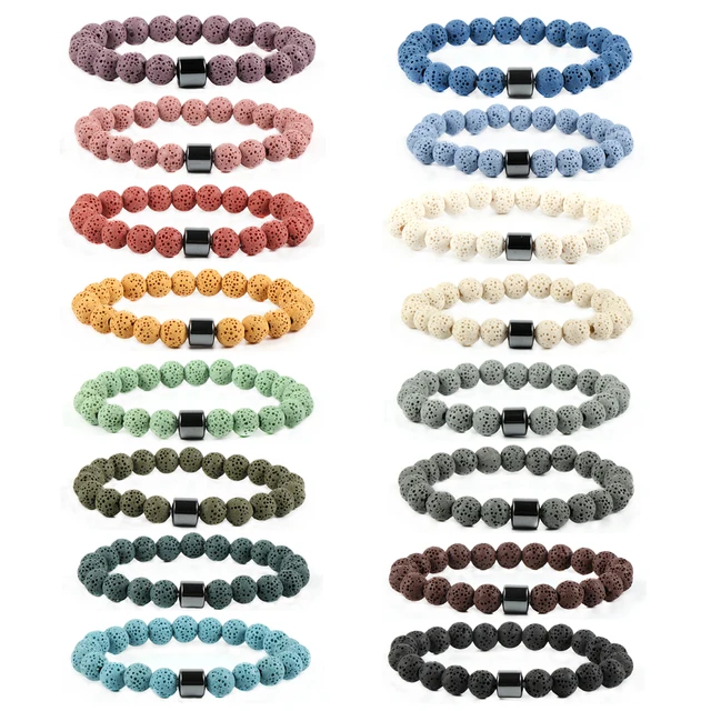 7 Chakra Natural Lava Stone Beads Stretch Essential Oil Diffuser Bracelet for Men Women