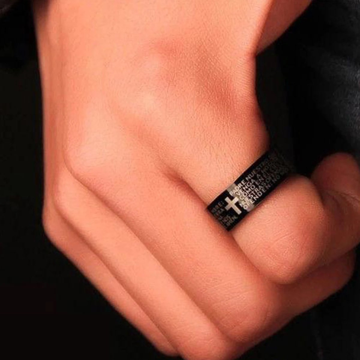 MANGO sky Stainless Steel Jesus Cross Ring Letter Bible Prayer Finger Rings For Men Women cross rings stainless steel rings finger rings metal rings