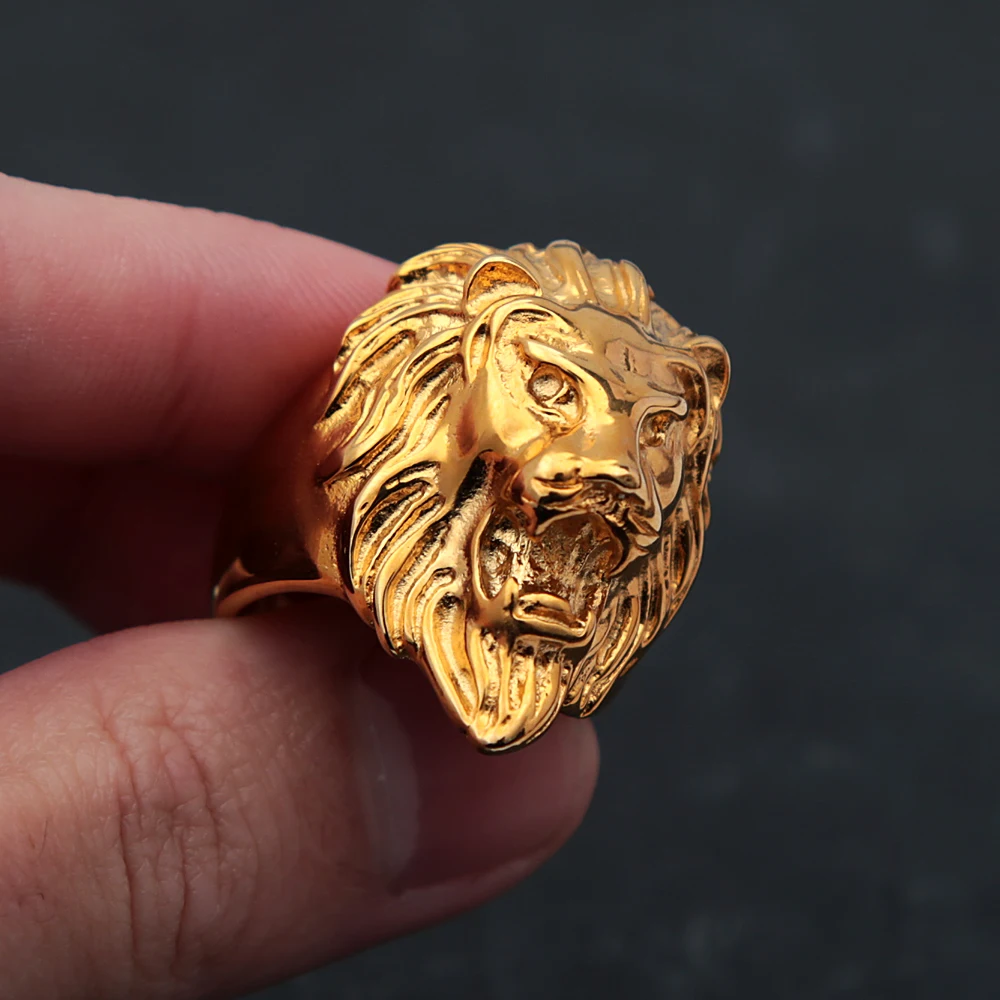 Dropship Plated Gold Lion Head Ring For Men Fashion Finger Jewelry Biker  Ring to Sell Online at a Lower Price | Doba